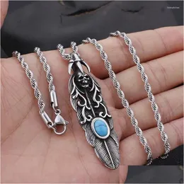Pendant Necklaces Stainless Steel Feather Skl European And American Vintage Jewelry Drop Delivery Pendants Dhjbc