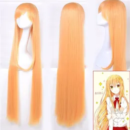 Anime Doma Umaru sarı turuncu peruklar cosplay kostüm kızları himouto umaru-chan peruk için parti uzun sentetik sentetik saçlar286y