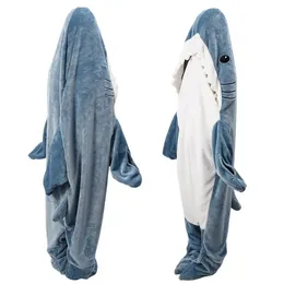 Keepsakes Cartoon Shark Sleeping Bag Pajamas Office Nap Blanket Karakal High Quality Fabric Mermaid Shawl For Children Adult 231031