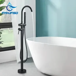 Bathroom Shower Heads Matte Black Brass Tub Faucet Floor Mounted Free Standing Bathtub Mixer Taps Cold Water Crane Swivel Spout 231030