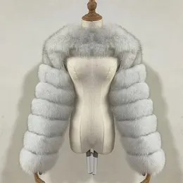 レディースファーフェイク冬の温かい服ピンク白いキツネのコートとジャケット長袖ふっくらしたクロップトップレディースエレガントなアウトウェア231031