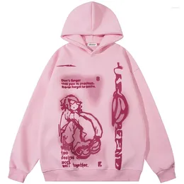 Felpe con cappuccio da donna Felpa con cappuccio Y2K Felpa pullover rosa Harajuku Cartoon Hip Hop Anime Stampa grafica Oversize Uomo Donna Goth Top