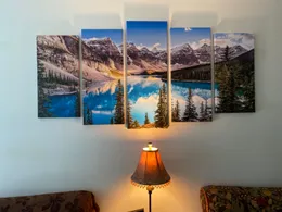 Kawałki na płótnie wydruki ścienne Canada Moraine Lake i Rocky Mountain Landscape Zdjęcia Nowoczesne malowanie płótna Giclee Artwork do dekoracji domu