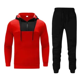 Chándales para hombres Otoño Cremallera Color Escote Pantalones Suéter y traje deportivo a juego Ocio Invierno Hombres Trajes Sets330q