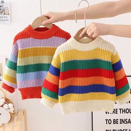 Pullover Kids Autumn SWEATER Baby Dziewczęta Zimowe paski z długim rękawem Rainbow Toddler Children Knit Warm 231030