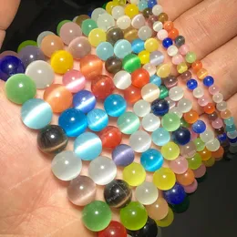 Cores misturadas Opala olho de gato Pedra natural 4/6/8/10/12MM Vidro espaçador Contas soltas para fazer joias Pulseiras DIY Descobertas Joias da modaMiçangas 12mm joias