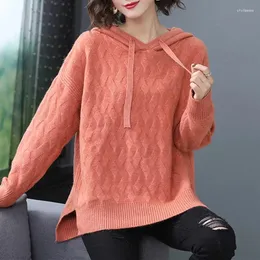 Женские свитера, зимняя мода, вязаный свитер, женский джемпер с капюшоном, однотонный свободный пуловер большого размера, теплый толстый Roupas Feminino