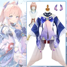 Oyun Genshin Etki Sangonomiya Kokomi Cosplay Costume Watatsumi Adası Inazuma Peruk Elbise Kıyafet Karnavalı Kawaii Takım