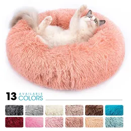 Camas de gato Móveis Long Plush Pet Bed Cat Super Soft Bed para Cães Canil Redondo Winter Warm Sleeping Puppy Almofada Mat Portátil Cat Dog Nest Bed 231031
