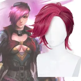 Anime Game Arcane LOL League of Legends Vi Cosplay Women Heat Resistant Synthetic Hair Wig C35X67