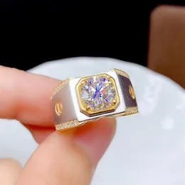 Znakomity błyszczący moissanite dla mężczyzn Mięsień Moc Moc Ring Real 925 Srebrny prezent urodzinowy Błysny niż Diamond290g