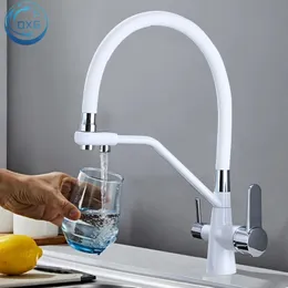 Küchenarmaturen OXG BlackWhite Messing Gourmet-Wasserhahn Küche Gefilterter Wasserhahn Kaltmischer Crane Pull Down Style Waschbecken 231030