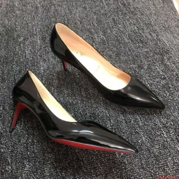 Luxury Fashion Designer red spike Sexy Pointed Toe red soled Pointed Shallow Mouth Sexy Women's Single Shoes Low Heel Slim High Heels Black