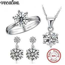 Vecalon 2017 Nowy luksus 925 srebrne zestawy biżuterii 5a CZ Diamant Wedding zaręczynowe zestawy ślubne dla kobiet prezent226a
