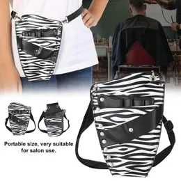 Hair Salon Striped PU Leather Hair Scissor Bag Clips Bag Hairdressing Salon Barber Scissor Holster Pouch Holder Waist Shoulder Belt 231030