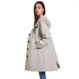 Damen-Trenchcoats, Herbst-Winter, wasserdicht, mit Kapuze, Windjacke, Damen, lässig, lange Jacke, Damen, locker, große Yards, Outdoor, Wind und Regen