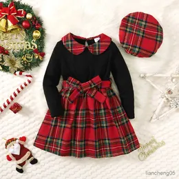 Girl's Dresses LAPA 3Y-7Y Girls Dress Suit Pan Collar Long Sleeve Dress+Hat 2PCS Christmas New Chirdren Lovely Streetwear Outfits