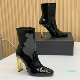 2023 Nowa najwyższej jakości lustro skórzane buty kostki kwadratowe palce u stóp sztyletowe buty modowe kobiety luksusowe designerskie sukienki wieczorowe 35-41