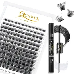 Fałszywe rzęsy Quewel 144pcs DIY klaster rzęs rzęs Premade Volume Wesan Kit i klej uszczelnia długotrwały wodoodporny makijaż rzęs 231031