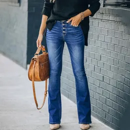 Women's Jeans High Stretch Slim Flare Pants Blue Mid-Rise Casual Comfortable Denim Trousers S-2XL Plus Size