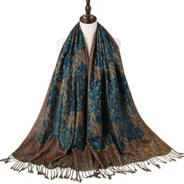 Halsdukar pashmina silkes halsduk sjal wrap paisley jacquard blommor gränser rave 2 lager reversibla klassiska tofsar för kvinnor 70x180 cm 200g 231031