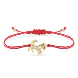Charm Bracelets CZ Crystal Copper Filled Horse Bracelet Women Fashion Cubic Zirconia Lovely Brass Animal Red String Jewelry He