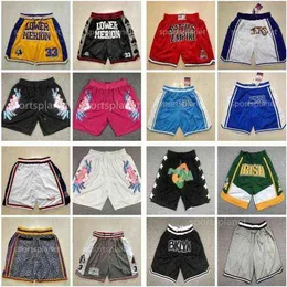 Homens camisetas Just Don Basketball Shorts Zipper Sweatpants Hip Pop Calça com Bolso Mitchell Ness Retro Costurado Beisebol 21198E