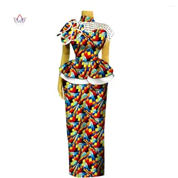 エスニック衣類2個のPCSセットトップとスカートの女性用ホールローネットスーツDashiki Bazin Riche Party African YF132