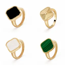 Fashion Classic Lucky Four Leaf Clover Color Mother of Pearl Gold Plated Ring Ladies and Girls Valentine S Day Mors förlovning av hög kvalitet smyckespresent