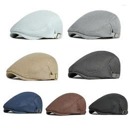 Berets Summer Men Sboy Breathable Cap Hat Mesh Cabbie Golf Driving Sun Flat Beret Black White Gray Beige Hats Caps Visors