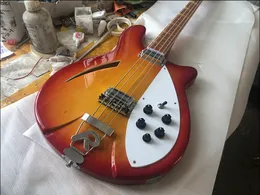 Stokta 4005 4 Dizeler Kiraz Sunburst Glo Yarı İçi İçi Beden Elektrik Bas Gitar Vintage Sarı Üçgen Paspas Kakmı, Dama Tahtası Bağlama