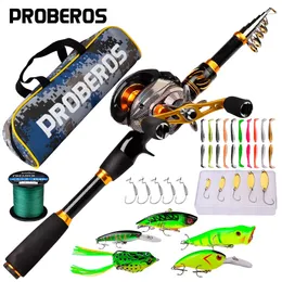 Akcesoria rybackie Proberos Pręta teleskopowa i zestaw kołowrotka 2 1 Włókno węglowe 7 2 1 Współczynnik przekładni Linia Baitcasting Lalus Hooks Bags Combo 231030