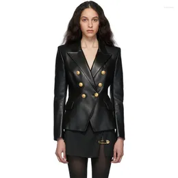 Women's Leather Jacket Real Women Genuine Blazer Outerwear Elegant Double Breasted Soft Black Sheppskin Coat Jaqueta Feminina