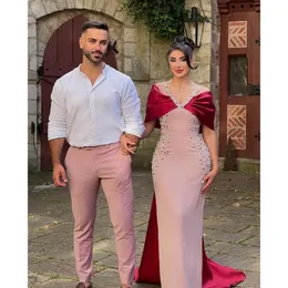 Pink And Red Evening Dresses Off The Shoulder With Overskirt Mermaid Satin Plus Size Pleats Prom Gown Formal Custom Made Vestidos 328 328