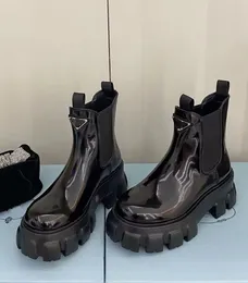 Com caixa de inverno marca feminina monolith tornozelo botas preto re-náilon escova botas de couro plataforma sola tornozelo-alta senhora botas de motocicleta atacado desconto sapato de caminhada