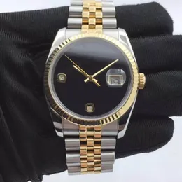Mens Watch 자동 기계식 이동 시계 검은 얼굴 다이아몬드 36mm Sapphire Golden 904L 스테인레스 스틸 방수 여성 시계 선물