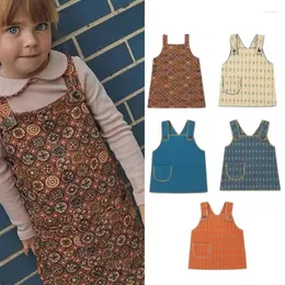 Sukienki dla dziewczynek sukienka marki dziewczyny bez rękawów 2023 Autumn Printing Cute Strappy Cotton Fashion Modna odzież dla dzieci 1-10Y