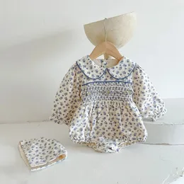 Rompers İlkbahar ve Sonbahar Doğan Bebek Bebek Kız Romper Hat Muslin Uzun Kollu Çiçek Kids Oneepiece Moda Giyim 231030