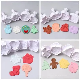 Baking Moulds 4Pcs/Set Christmas Biscuit Mold Snowman Elk Gloves DIY Kitchen Cake Decorating Tools Cookie Cutter Stamp Fondant Embosser Die