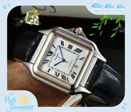 Famous Square Roman Tank Designer Watch 40mm Luxury Fashion Men Clock Quartz Imported Movement Genuine Leather Ultra Thin Case Three Needles Pins Wristwatch Gifts