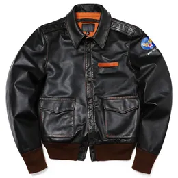 Мужская кожаная искусственная куртка A2 классического типа из конской кожи, ВВС США, натуральная винтажная тканевая летная куртка, ретро мотоциклетное пальто, стиль 231030