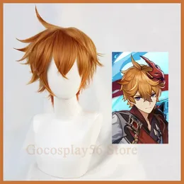 Party Supplies Genshin Impact Tartaglia Wig Cosplay Childe kort gradvis gyllenbrun värmebeständig hår Halloween rollspel