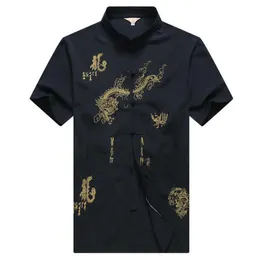 Gola mandarim masculina tradicional tang top dragon wing chun roupas de manga curta camisa kung fu estilo chinês roupas M-XXXL g10142048