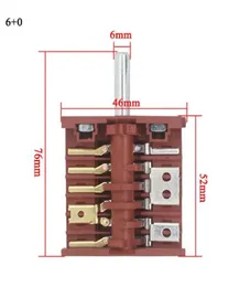 Obrotowy elektryczny przełącznik pokrętła zasilania 16A 250 V Przełącznik przekładni Multi Range Piekarnik Przełącznik pieca FD103M 6+0