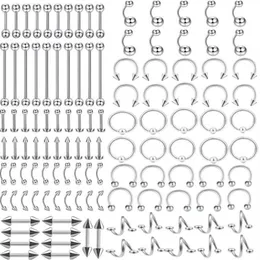 Yüzük mücevher gövdesi mücevherler bütün 120pcs karışım stilleri paslanmaz çelik gövde dil piercing dil kaş göbek burun halka aessiors damla 214Q