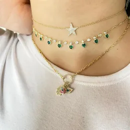 2021 goud metaal kleur rood blauw groen wit hart drop charm cz station link chain choker ketting voor 2021 Valentijnsdag gift217c