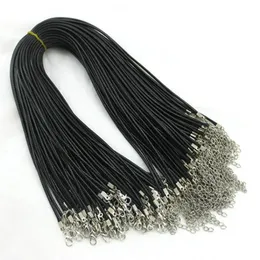 100pcs 1 5mm Black Wax Leather Snake chains bracelets Beading Cord String Rope Wire 45cm 5cm Extender bracelet ChainLobster Clasp 296y