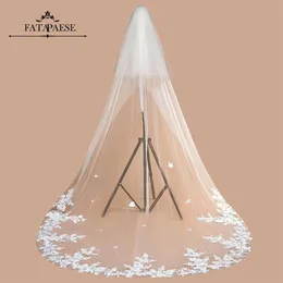 2021 Ny design 3M LACE Edge Cathedral Wedding Veil med Cam 3D Flower One Layer Långt tyll slöja Bridal Vit Ivory Welon X193H