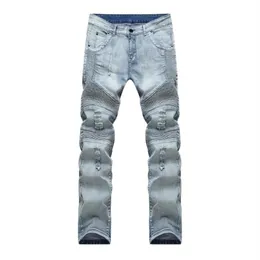 Männliche Biker-Jeans, zerstörter Denim-Stoff, elastisch, Slim-Fit, gewaschener Denim, Röhrenhose, Jogger, Skinny-Männer, zerrissene Hose254T