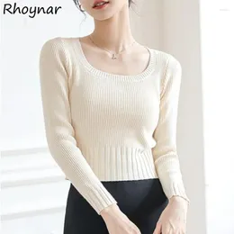 Damenpullover, Pullover, Damen, quadratischer Kragen, Frühling, einfarbig, weich, schlank, lange Ärmel, kurzer Stil, All-Match, trendig, elegant, koreanische Passform